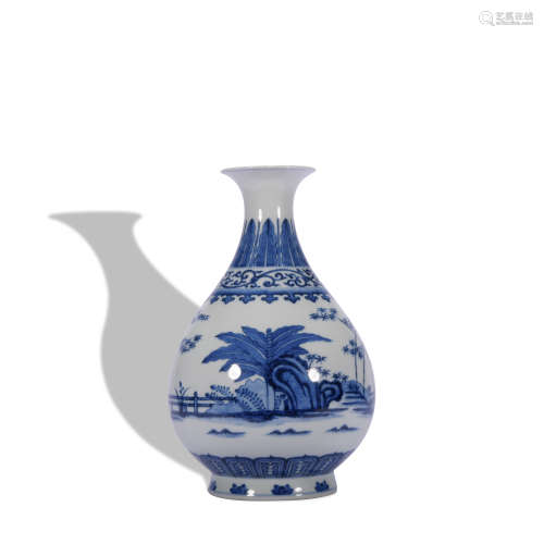 A blue and white pear-shaped vase