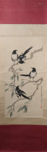 A Xu beihong's magpie painting