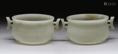 PAIR OF HETIAN JADE CENSERS