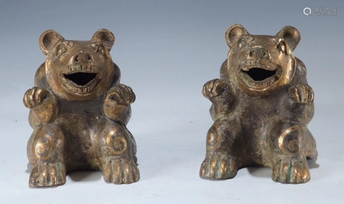 PAIR OF COPPER INLAID GOLD SILVER BEAR PENDANTS