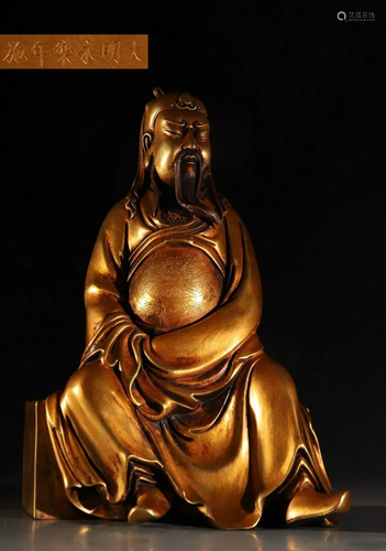 GILT BRONZE GUANGONG SEATED STATUE