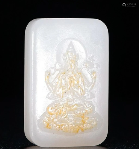 HETIAN JADE GUANYIN PATTERN TABLET