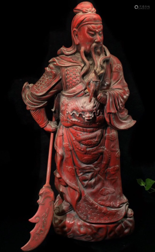 RED LACQUER GUANGONG STATUE