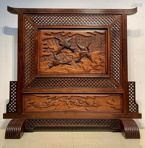 RED WOOD CRANE POETRY PATTERN TABLE SCREEN