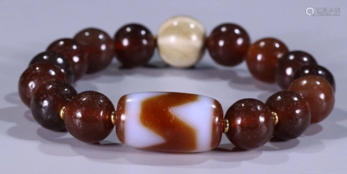 TIBETAN AGATE WITH DZI BRACELET