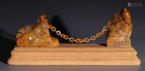 PAIR OF TIANHUANG STONE DRAGON SEALS