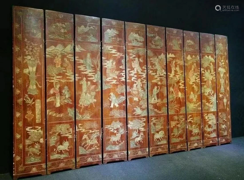 SET OF BAMBOO CARVED FIGURE STORY PATTERN SCREENS