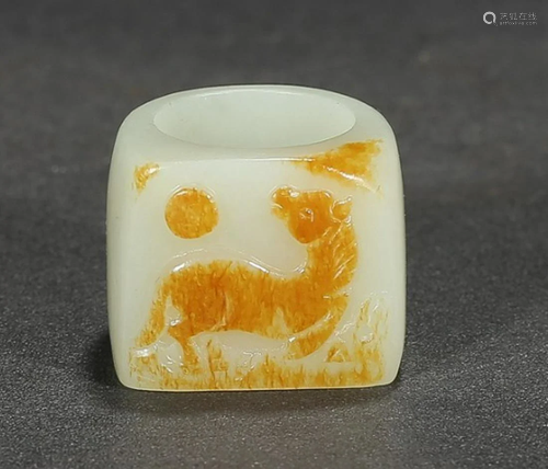 HETIAN JADE BEAST PATTERN THUMB RING