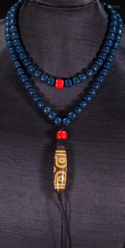 TIBETAN GLASS SIX EYE DZI NECKLACE