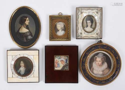 A GROUP OF MINIATURE PORTRAITS One of a lady wearing a headd...