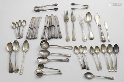 A MIXED LOT:- Two pairs of sugar tongs, three forks, two but...