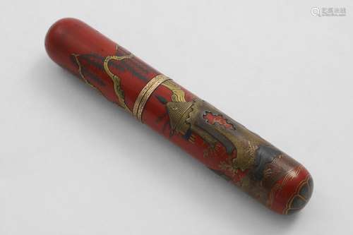 A LATE 18TH CENTURY GOLD-MOUNTED CHINESE LACQUERED WOODEN SE...