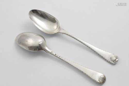 A PAIR OF EARLY GEORGE III TABLE SPOONS in a scarce pattern;...