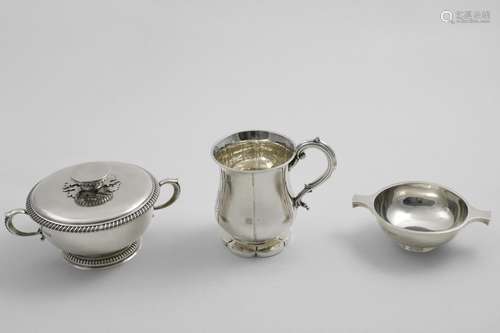 A GEORGE V TWO-HANDLED SUGAR BOWL & COVER with gadrooniing a...