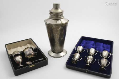 A MIXED LOT:- A George V cased set of six small two-handled ...