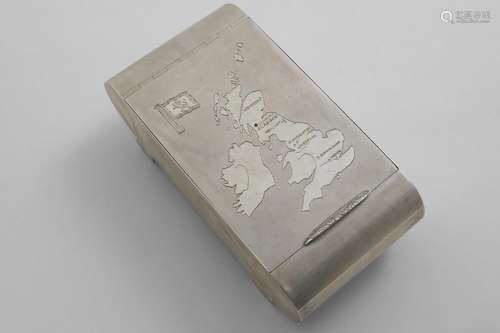 AN ART DECO CIGARETTE BOX of rounded oblong form with two tu...