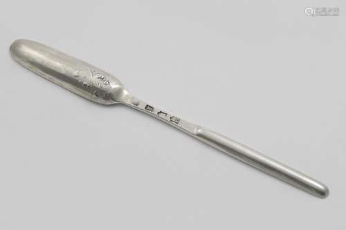 A GEORGE II FANCY-BACK MARROW SCOOP with a foliate scroll be...