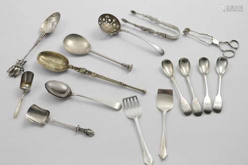 A MIXED LOT OF FLATWARE:- A silvergilt Coronation spoon by T...