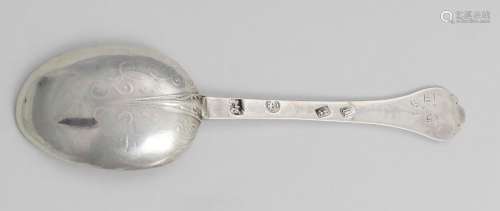 A WILLIAM & MARY LACE-BACK TREFID SPOON with the scratched i...