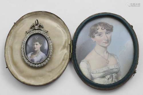 ENGLISH SCHOOL c.1810:- Miniature portrait of a lady wearing...