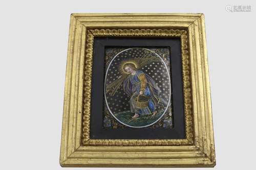 A SMALL FRAMED, LIMOGES ENAMELLED COPPER PLAQUE rectangular,...