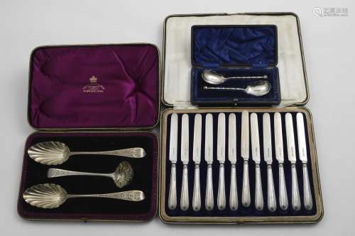 A CASED SILVERGILT FRUIT SERVING SET to include two later-de...
