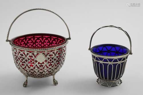 A VICTORIAN SWING-HANDLED SUGAR BASKET with ball & claw feet...