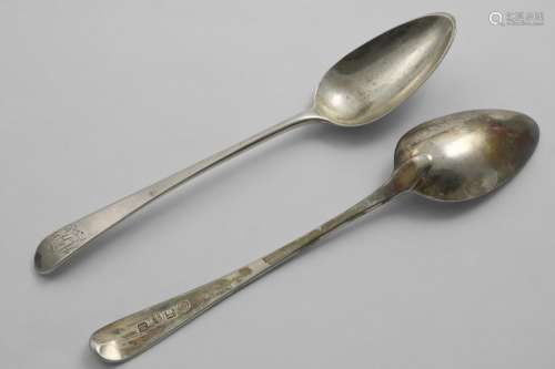 A PAIR OF GEORGE III PROVINCIAL TABLE SPOONS Old English pat...
