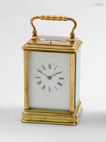 A LATE 19TH CENTURY FRENCH BRASS REPEATING CARRIAGE CLOCK wi...