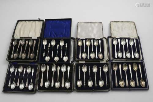 EIGHT VARIOUS CASED SETS OF SIX TEA/COFFEE SPOONS 24 oz (8)