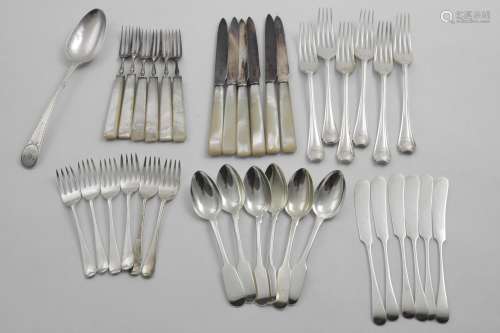 A MIXED LOT:- A set of six pairs of mother of pearl-handled ...