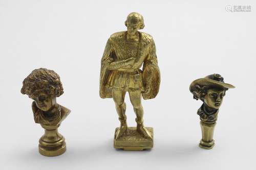 A VICTORIAN GILT-BRASS FIGURAL SEAL depicting William Shakes...