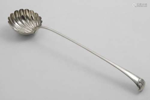 A GEORGE II / III SOUP LADLE with a rudimentary Onslow or sc...