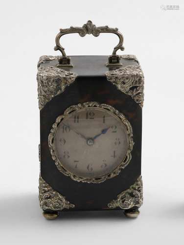 A LATE VICTORIAN MOUNTED TORTOISESHELL CARRIAGE CLOCK with p...