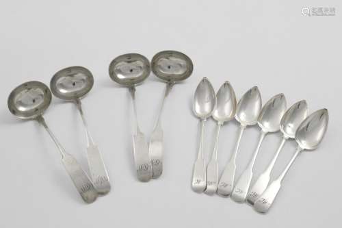 SIX SCOTTISH PROVINCIAL FIDDLE PATTERN TEA SPOONS initialled...