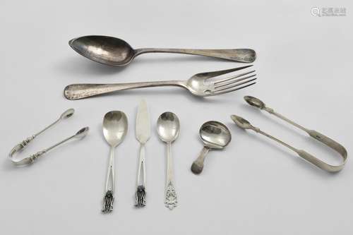 A MIXED LOT:- A pair of Dutch salad servers, two pairs of su...