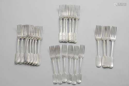 FIDDLE PATTERN FORKS:- A set of six Scottish table forks, cr...