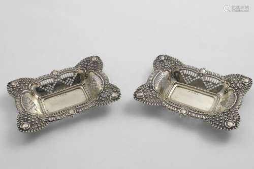 A PAIR OF LATE VICTORIAN BONBON DISHES of shaped rectangular...