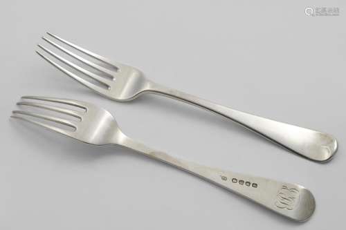 BY PAUL STORR:- A pair of George III table forks, Old Englis...