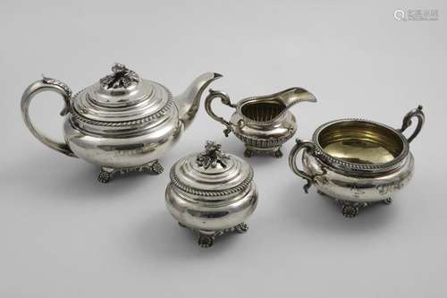 A WILLIAM IV / EARLY VICTORIAN TEA POT, TEA CADDY & SUGAR BO...