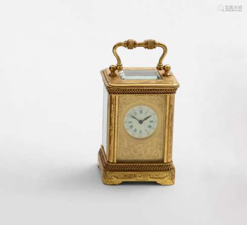 A MINIATURE LATE 19TH CENTURY GILT-METAL CARRIAGE TIMEPIECE ...