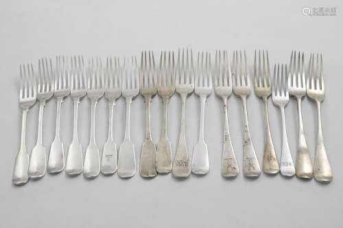 SIXTEEN VARIOUS ANTIQUE TABLE FORKS Fiddle and Old English p...