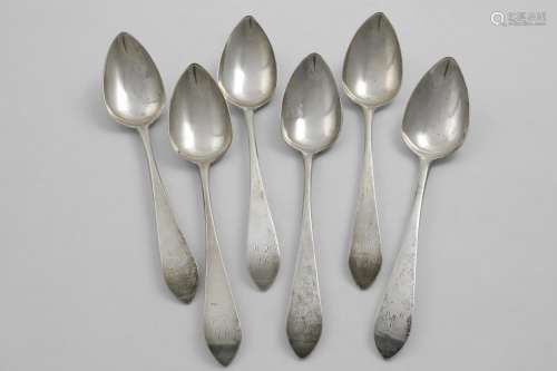 A SET OF SIX GEORGE III SCOTTISH CELTIC POINT TABLE SPOONS i...