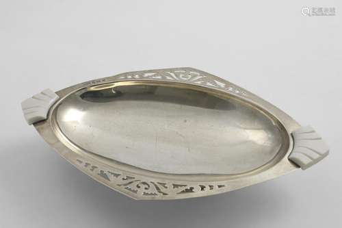 AN ART DECO OVAL DISH on a domed oval foot, with pierced sid...