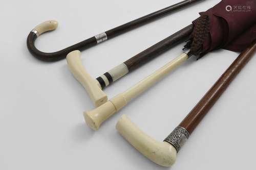 A LATE VICTORIAN MOUNTED MALACCA CANE with an ivory handle, ...