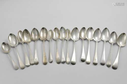 SIXTEEN VARIOUS ANTIQUE TABLE SPOONS & ONE DESSERT SPOON mos...