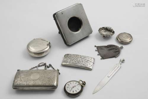 A MIXED LOT:- A George V scroll-engraved purse, a small chai...
