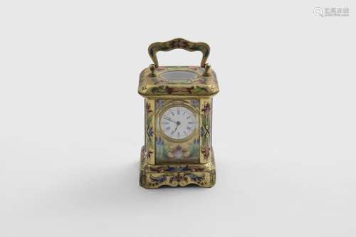 A 20TH CENTURY SMALL BRASS CARRIAGE TIMEPIECE with bevelled ...