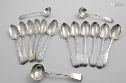 SIX GEORGE III / IV OLD ENGLISH PATTERN TABLE SPOONS crested...