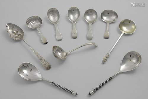 A MIXED LOT:- Five various caddy spoons (two initialled), a ...